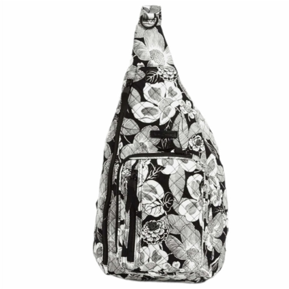 VERA BRADLEY NWT Black & White Floral Bedford Blooms Large Sling Backpack